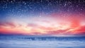Dramatic sky with glowing stars and falling snowflakes Royalty Free Stock Photo