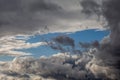 Dramatic sky with grey clouds over the city before the storm. Royalty Free Stock Photo