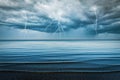 Dramatic sky and lightning clouds at sea.