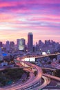 Dramatic sky of Modern city skyline with interchange overpass Royalty Free Stock Photo