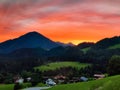 Dramatic sky: mountain sunset in the foothills of the Alps in Tyrol Royalty Free Stock Photo