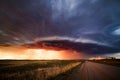 Dramatic sky with ominous storm clouds at sunset. Royalty Free Stock Photo