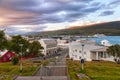 Dramatic sky over Akureyri at dusk, Iceland