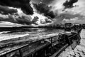 Dramatic sky over Alghero at sunset in black and white Royalty Free Stock Photo