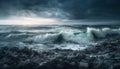 Dramatic sky over dark seascape, danger ahead generated by AI