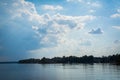 Dramatic sky over Lake Norman at Jetton Park, in Cornelius, North Carolina. Royalty Free Stock Photo
