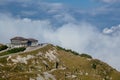 Dramatic sky over a lonely hotel on mountain top of 1,775 meters Royalty Free Stock Photo