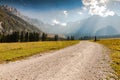 Dramatic sky over Mangart in Italian side, hiking trial