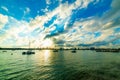 Dramatic sky over Miami Beach seafront at sunset Royalty Free Stock Photo