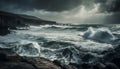 Dramatic sky over rough seas, crashing waves in ominous storm generated by AI