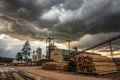 Dramatic sky over sawmill (lumber mill Royalty Free Stock Photo