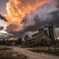 Dramatic sky over sawmill (lumber mill Royalty Free Stock Photo