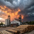 Dramatic Sky Over Sawmill Royalty Free Stock Photo