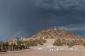 Dramatic sky and rainbow in Tucson, Arizona, near Mission San Xavier del Bac