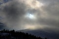 Dramatic sky before snowstorm on snowy Nunziata Mount in Etna Park
