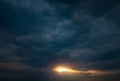 Dramatic sky with storm clouds before rain. Panoramic view of the stormy sky and dark clouds. Concept on the theme of weather, Royalty Free Stock Photo