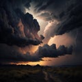 Dramatic sky with stormy clouds over desert landscape. generative ai Royalty Free Stock Photo