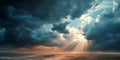 Dramatic Sky Sunbeams Piercing Dark Clouds Royalty Free Stock Photo
