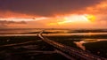 Dramatic sky at sunset on Mobile Bay, Alabama Royalty Free Stock Photo