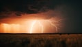 Dramatic sky, thunderstorm, dark night, electricity, danger, vibrant landscape generated by AI