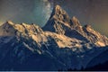 Dramatic Snowcapped Mountain Scene Nighttime Canada