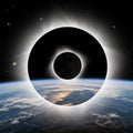 Dramatic Solar Eclipse Seen from Space Over Earth\'s Atmosphere Royalty Free Stock Photo