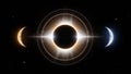 Dramatic solar eclipse sequence with moon phases and glowing corona in space Royalty Free Stock Photo
