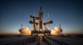 Dramatic Space Rocket Launch Ignition at Dawn Royalty Free Stock Photo