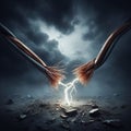 Dramatic Spark Between Severed Cables Royalty Free Stock Photo
