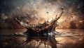 A dramatic splash of dark liquid creates a stunning crown of rippling reflections on a smooth surface. Generative AI Royalty Free Stock Photo