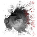 Dramatic splash effect single black rose floral digital art with red highlights on a white background Royalty Free Stock Photo