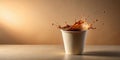 A dramatic splash of rich, dark coffee erupts from a disposable cup, creating a captivating display of liquid motion against a Royalty Free Stock Photo