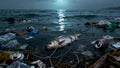 Marine Pollution with Plastic Waste and Fish Under Night Skies Royalty Free Stock Photo