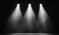 Dramatic spotlight beams illuminating dark stage with smoke effects Royalty Free Stock Photo