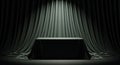 Dramatic Spotlight on Empty Black Pedestal with Dark Curtains Backdrop Royalty Free Stock Photo