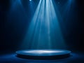 Dramatic Spotlight on Empty Stage with Dark Blue Background Royalty Free Stock Photo