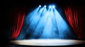 Dramatic Spotlight on Empty Stage with Red Curtains and Fog Royalty Free Stock Photo