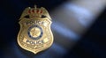 Polished Gold Police Badge Emblem on Navy Blue Fabric with Dramatic Spotlight Royalty Free Stock Photo