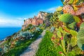 Dramatic spring sunrise on the the cape Milazzo panorama of nature reserve Piscina di Venere Royalty Free Stock Photo