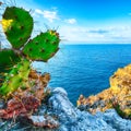 Dramatic spring sunset on the the cape Milazzo panorama of nature reserve Piscina di Venere