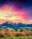 Dramatic spring sunset on the Le Drac valley Royalty Free Stock Photo