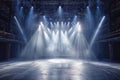 Dramatic Stage Lighting in Empty Concert Hall with Spotlight and Smoke Effects Royalty Free Stock Photo