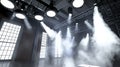 Dramatic Stage Lighting in an Empty Studio with Smoke Effects and Large Windows Royalty Free Stock Photo