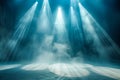 Dramatic Stage Lighting and Smoke Effect on Empty Theater Stage for Atmospheric Performance Background