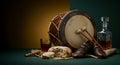 Celtic heritage still life with drum and spirit Royalty Free Stock Photo