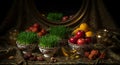 Traditional Haft Sin table with lush green Sabzeh Royalty Free Stock Photo