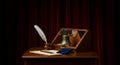 Historical writing setup featuring a replica bell Royalty Free Stock Photo
