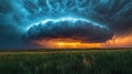 Prairie Thunderstorm With Lightning Strikes at Sunset in South Dakota Royalty Free Stock Photo