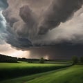 Dramatic storm clouds brewing over a tranquil meadow5