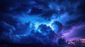 Dramatic Storm Clouds with Electric Lightning in Vibrant Blue and Purple Skies Royalty Free Stock Photo